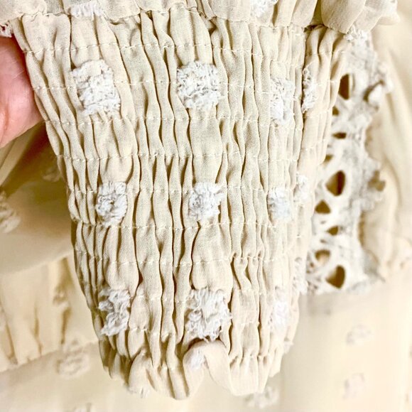 Lulu's Lust or Love Cream Embroidered Crochet Lace Dress M Flowy Boho - Picture 4 of 12